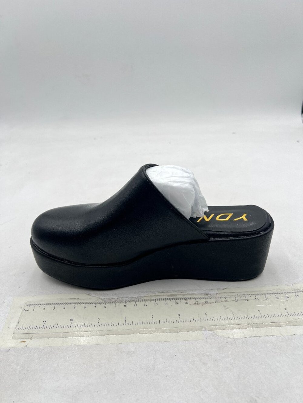 YDN Black Women's Cute Round Toe Platform Heeled Mules Mid Wedge Heels Slippers